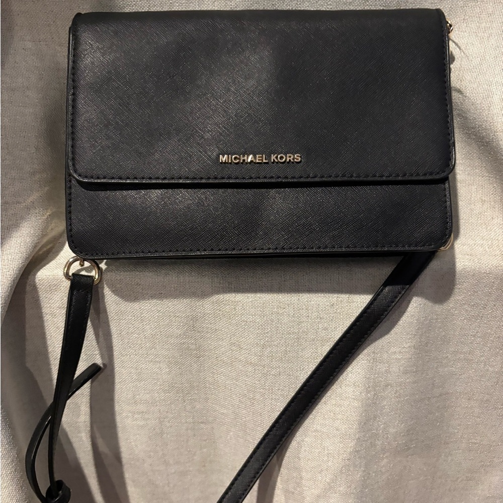 Michael Kors Black Crossbody Wallet with Gold Logo